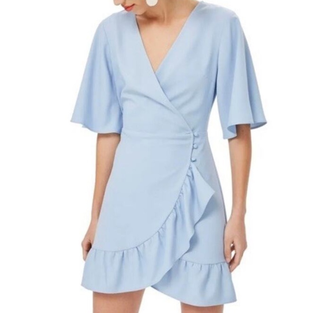 Topshop Wrap Ruffle Dress Light Blue Size US 2